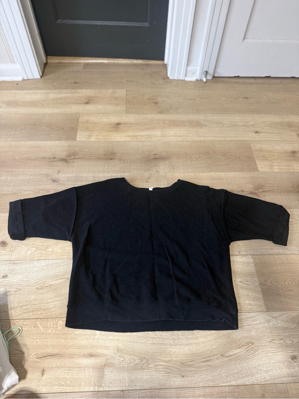 Black Boxy Short Sleeve terry cloth Sweater Top